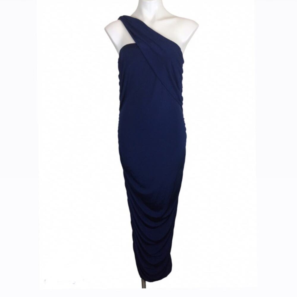NWT Fashion Nova Tessa Ruched Midi Dress Navy One Shoulder Size 1X - Picture 4 of 12